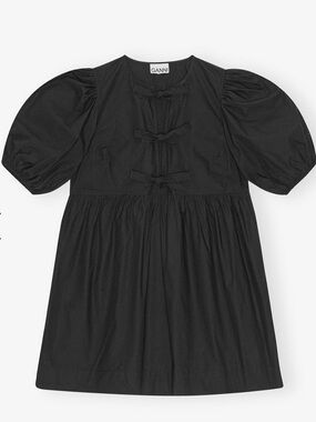 GANNI Black Cotton Poplin Tie String Mini Dress